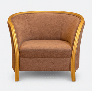 Armchair – Brown Fabric with Gold Wooden Trim