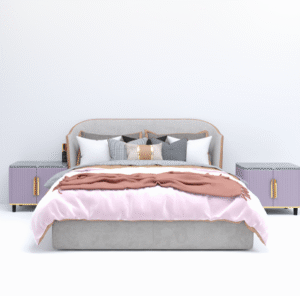 Queen Size Bed with Bedside Tables – Dark Grey Upholstery