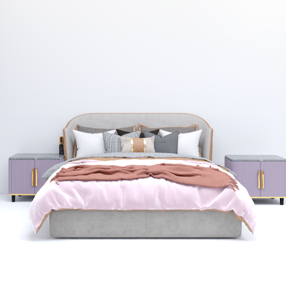 b1 Queen Size Bed with Bedside Tables – Dark Grey Upholstery