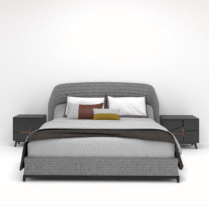 Queen Size Bed with Bedside Tables – Dark Grey Upholstery